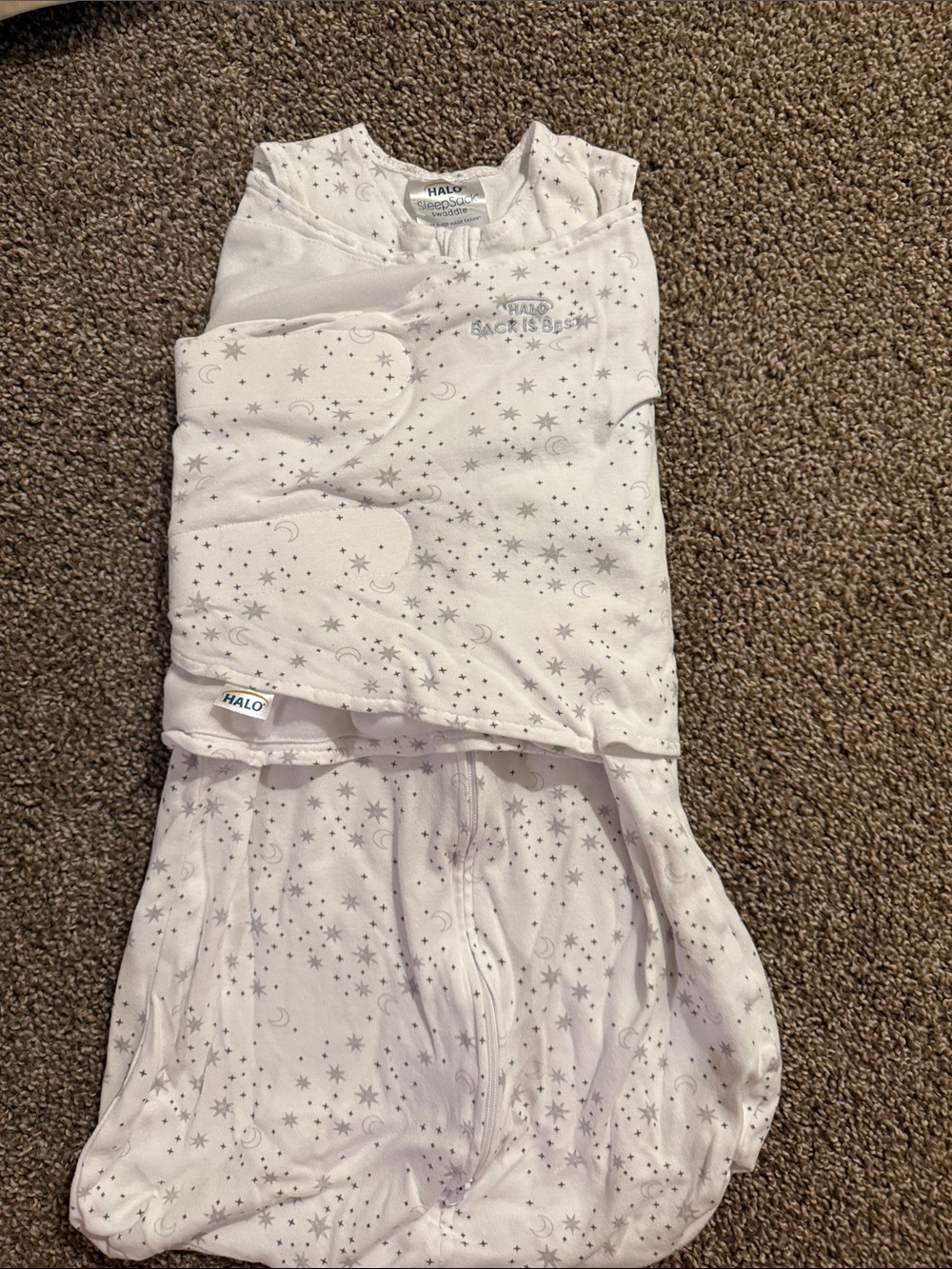 Halo White Baby Sleep Sack with Silver Star & Moon Print 3-6 month